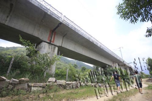 铁路桥下悬空，还用铁线围着