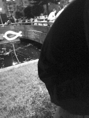 4日晚10点多了，大伙还在公园门口水池周围坐着等待领头的过来
