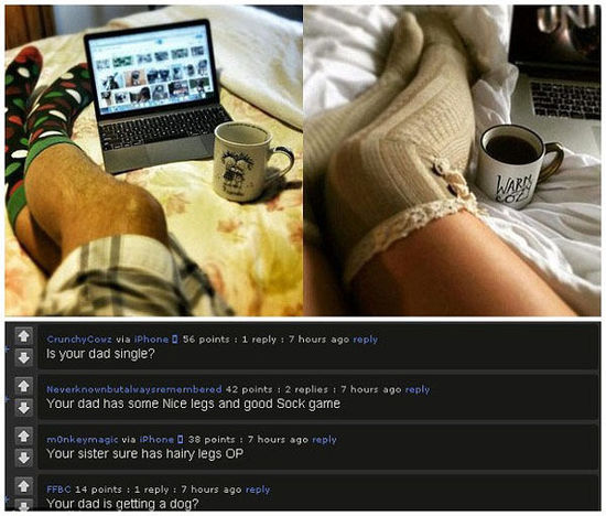 美女子网晒性感腿袜照片 获父亲滑稽模仿回应