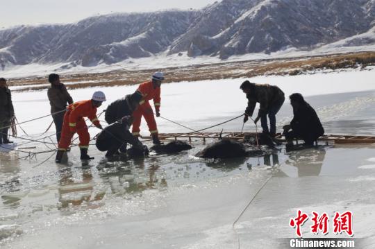 救援人员正在进行破冰救援