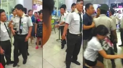 长达2分钟的视频最后，该中国男子被10名左右的越南边检人员强行推入休息室中。