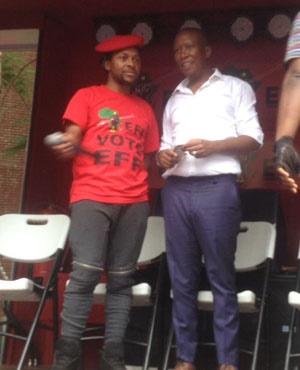 EFF leader Julius Malema and party spokesperson Mbuyiseni Ndlozi outside the North Gauteng High Court. (News24)
