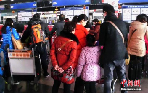 北京首都国际机场的乘客在排队办理登机手续。(资料图)<a target='_blank' href='http://www.chinanews.com/' _fcksavedurl='http://www.chinanews.com/'>中新社</a>发 钱兴强 摄