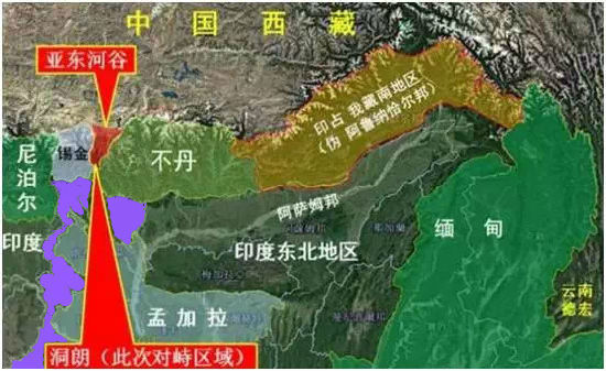 图中标注的紫色区域为印度西孟加拉邦北部地区的大致方位。（图片来源于人民日报微信公号）