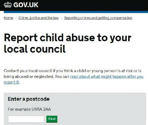 英国政府官网上举报虐童事件的页面截图