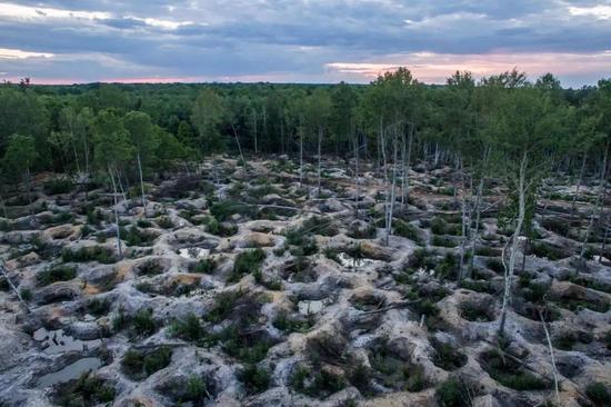 ▲乌克兰矿区数千公顷森林被采矿者破坏 图据《国家地理》