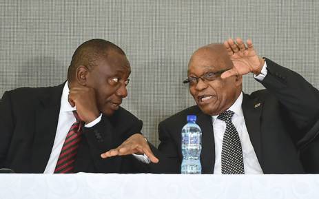 President Zuma and Deputy President Ramaphosa talking at the OR Tambo centenary in Kantolo. Picture: GCIS.