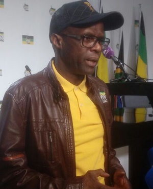 Secretary general of the MK national council, Thabang Makwetla speaks at a briefing in Johannesburg. (Nation Nyoka, News24)
