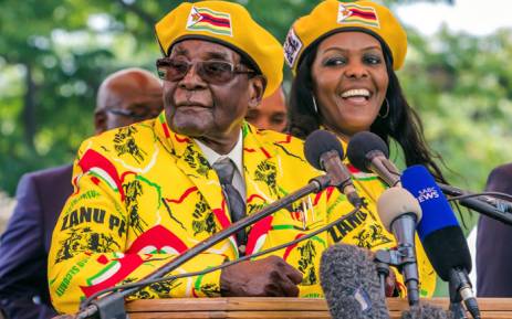 Former Zimbabwe President Robert Mugabe and his wife Grace Mugabe at a Zanu-PF rally on 8 November 2017. Picture: AFP