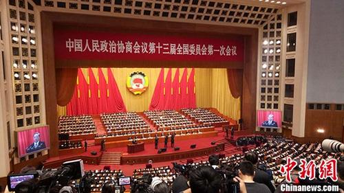 3月3日下午3时，全国政协十三届一次会议在北京人民大会堂开幕。 中新社记者 杜洋摄