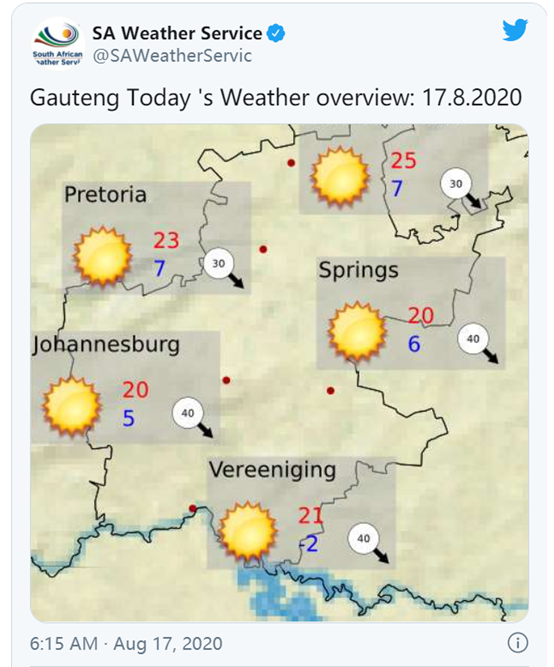 南非将迎来降雪 豪登省明天开始最低温度降至零度