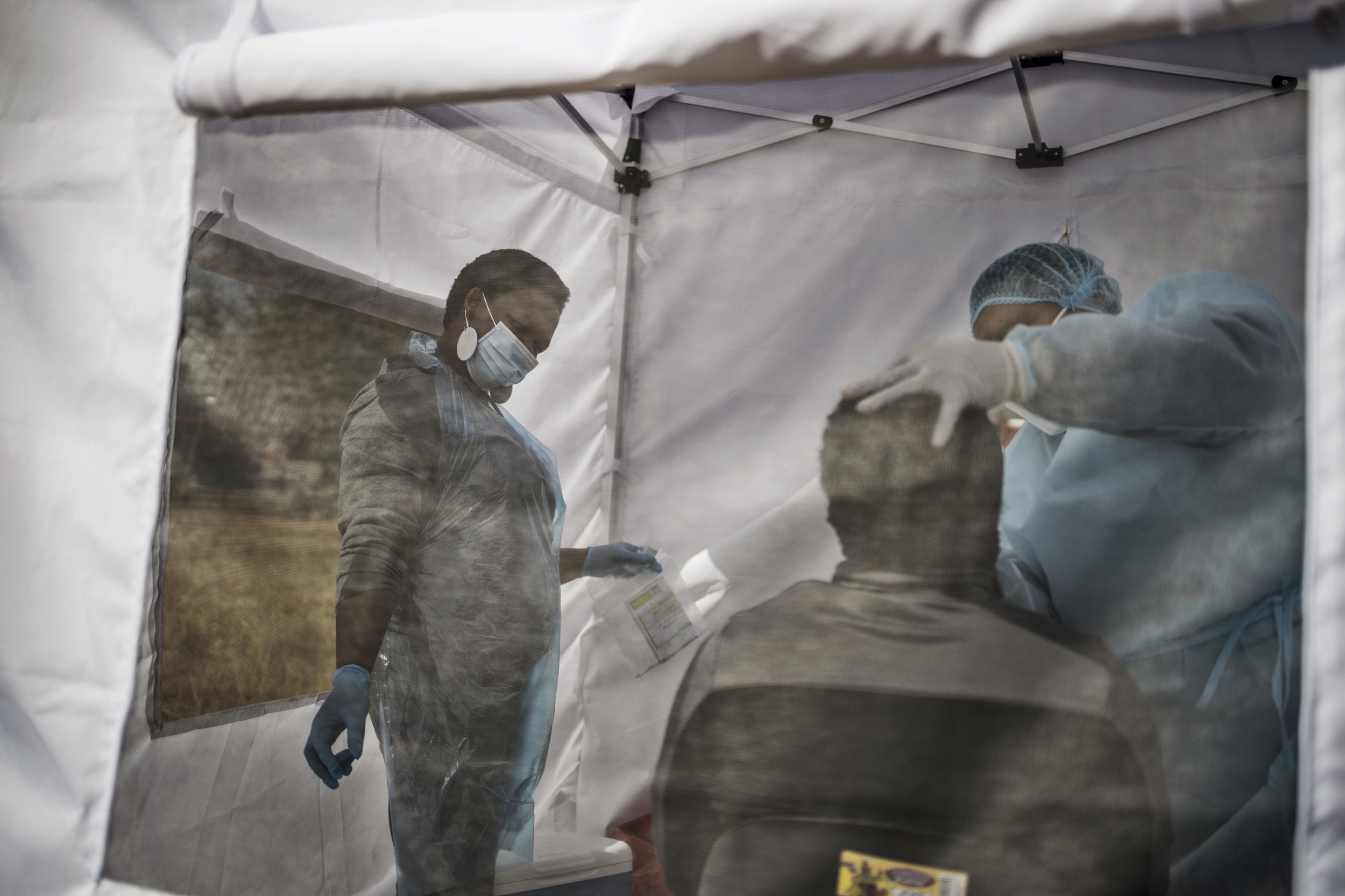 A man is tested for the novel coronavirus, COVID-19 in Vrededorp, Johannesburg.