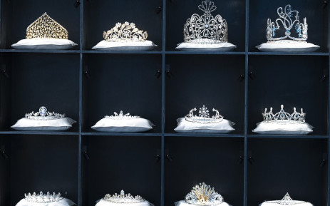 Tiaras made of crystals are displayed at the Swarovski Crystal Worlds (Kristallwelten) museum, near the plant of Austrian crystal glass manufacturer Swarovski in Wattens, Austria, on October 27, 2020. Crystal-studded clouds reflecting over a pond, an oversized crystal chandelier, entirely encapusalted by mirrors: The headquarters of Swarovski are a world of glitz. Recently, however, few have seen it sparkle. Picture: AFP