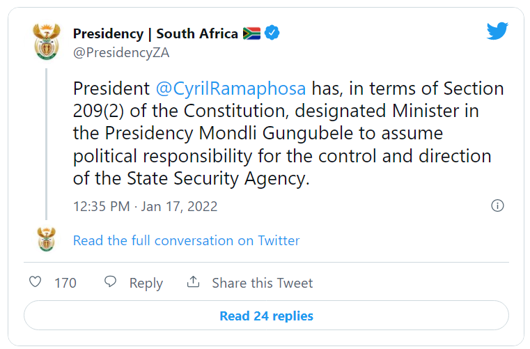 南非总统任命了新的国家安全局主管