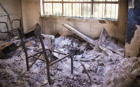 A torched classroom at Tshinavhe Secondary School in Vuwani. Picture: Thomas Holder/EWN