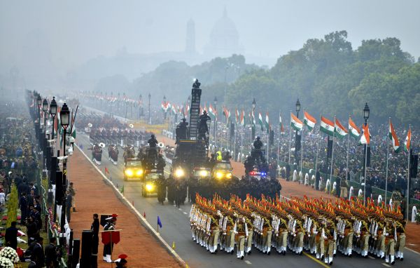 2017年1月26日，在印度新德里，印度士兵参加共和国日阅兵仪式。