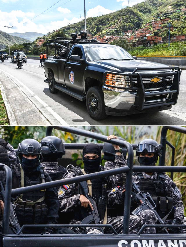 委内瑞拉情报部门安全部队展开搜捕行动。（新华/法新）