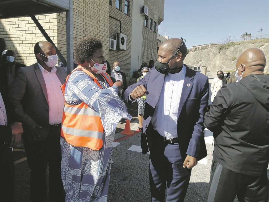 MEC for Health Sindiswa Gomba and Minister of Health Dr Zweli Mkhize after a meeting in Port Elizabeth in April.