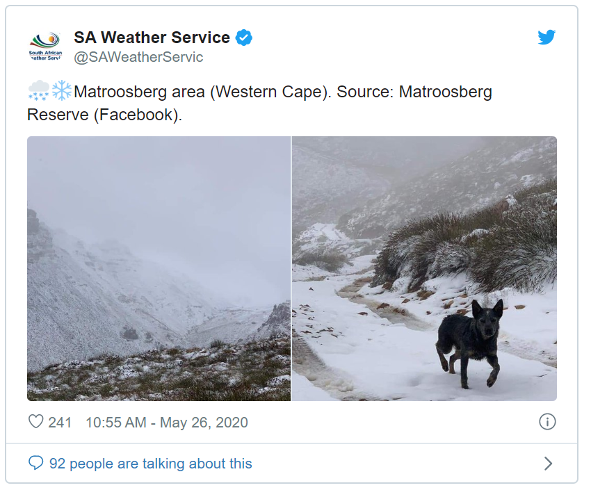 南非的冬天之夸省迎来洪水和暴雨 西开普省部分地区降雪